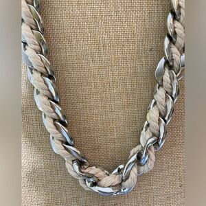 Chunky Silver Tone Link Necklace with Intertwined Rope Biker Chic‎ Goth